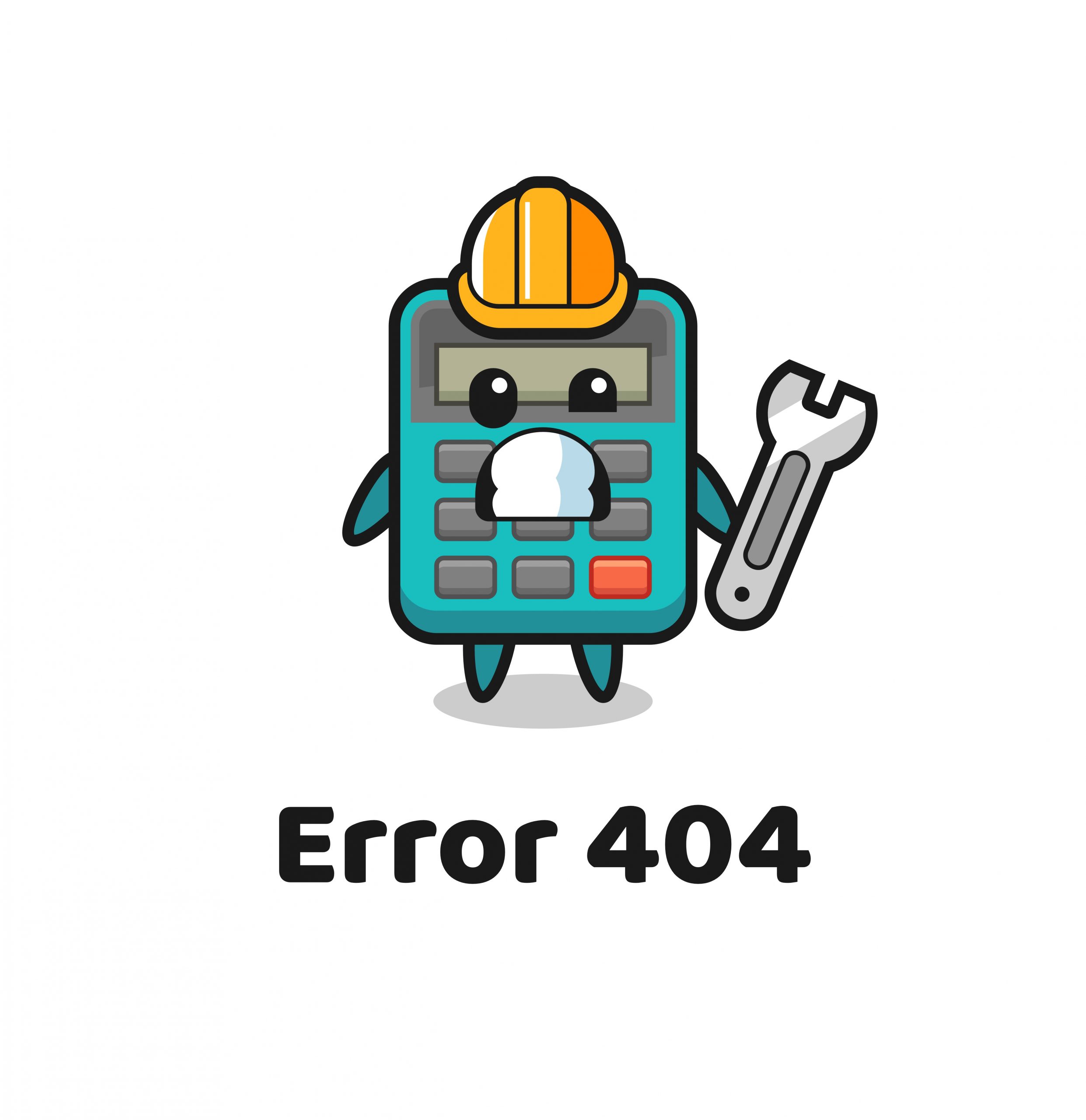 error 404 with the cute calculator mascot